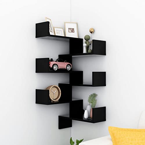 WIFESE 2 Stück Wand Eckregal Hängeregal 40x40x50 cm Wandregale Regalboden Wand Regale Regal Schwarz Schwebend für Wohnzimmer Kinderzimmer Wandregal Holzwerkstoff mit Mattem Finish von WIFESE