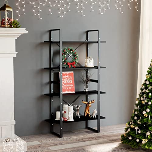 WIFESE Bücherregal 80x30x140 cm 4 Fächer Holzregal Standregal Bookshelf Raumteiler Aufbewahrungsregal Lagerregal Aktenregal Hochschrank Regal für Wohnzimmer Büro Holzwerkstoff Schwarz von WIFESE