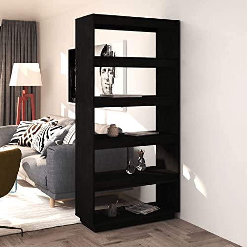 WIFESE Bücherregal 80x35x167 5 Fächer Holzregal Raumteiler Regal für Wohnzimmer Arbeitszimmer Würfelregal Schwarz Standregal Bookshelf Hochschrank Aufbewahrungsregal Aktenregal Massivholz Kiefer von WIFESE