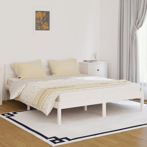 WIFESE Doppelbett Massivholzbett Jugendbett Betten Palettenbett Bettrahmen mit Komfortables Kopfteil Moderner Stil Langlebig Geeignet für Jedes Schlafzimmer Kiefer 160x200 cm Weiß von WIFESE