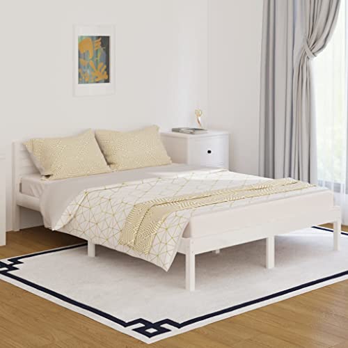 WIFESE Doppelbett Massivholzbett Kiefer 140x200 cm Weiß Jugendbett Bettgestell Betten Palettenbett Bettrahmen mit Komfortables Kopfteil Moderner Stil Langlebig Geeignet für Jedes Schlafzimmer von WIFESE