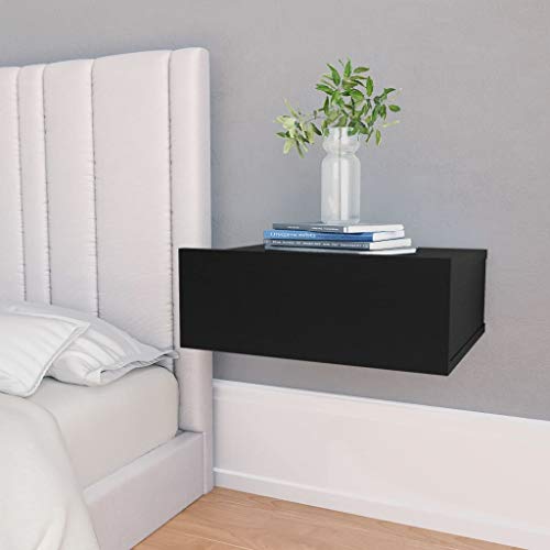 WIFESE Nachttische 2er Set 40x30x15 cm Nachttisch Hängend NachtkäStchen Wandregal Nachtkommode mit Integrierter Schublade Nachttisch Schwarz Schubladenbox Holz Bedside Table Kommode Holzwerkstoff von WIFESE