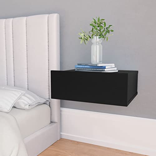 WIFESE Nachttische 40x30x15 cm Nachttisch Hängend NachtkäStchen Wandregal Nachtkommode mit Integrierter Schublade Nachttisch Schwarz Schubladenbox Holz Bedside Table Kommode Holzwerkstoff von WIFESE