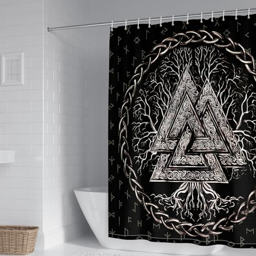 WIKINGER Duschvorhang 240x200 cm Anti-Schimmel Anti-Bakteriell Shower Curtains 3D Viking Baum des Lebens Duschvorhänge Waschbar Wasserdicht Polyester Textil Badvorhang mit 12 Haken für Badezimmer von WIKINGER