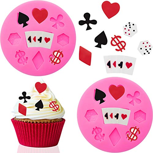 2 Stück Poker Silikonformen 3D Casino Thema Schokoladenformen Mini Herz Formen Karten für Süßigkeiten Fondant rosa Antihaftbeschichtung Cupcake Kuchen Backform von WILLBOND