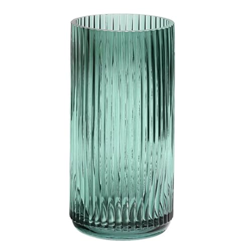 WINOMO Glasblumenarrangement Vase Vertikale Maserung Glasvase Tischplatte Vase Trockenblume Dekorative Stütze (Dunkelgrün) von WINOMO