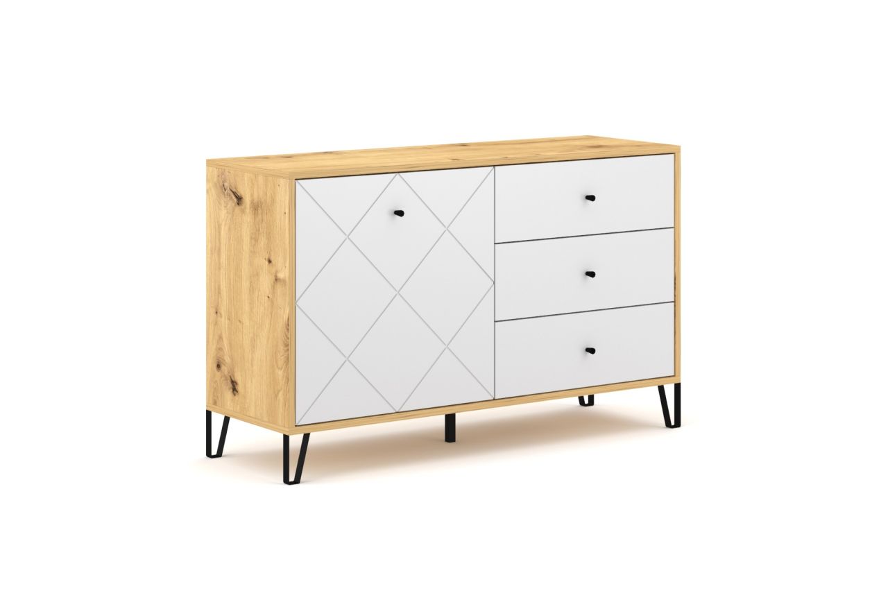 Sideboard Kommode 1T/3S Highboard Anrichte Wohnmöbel Schrank Artisan-Eiche-Weiß von WIPMEB