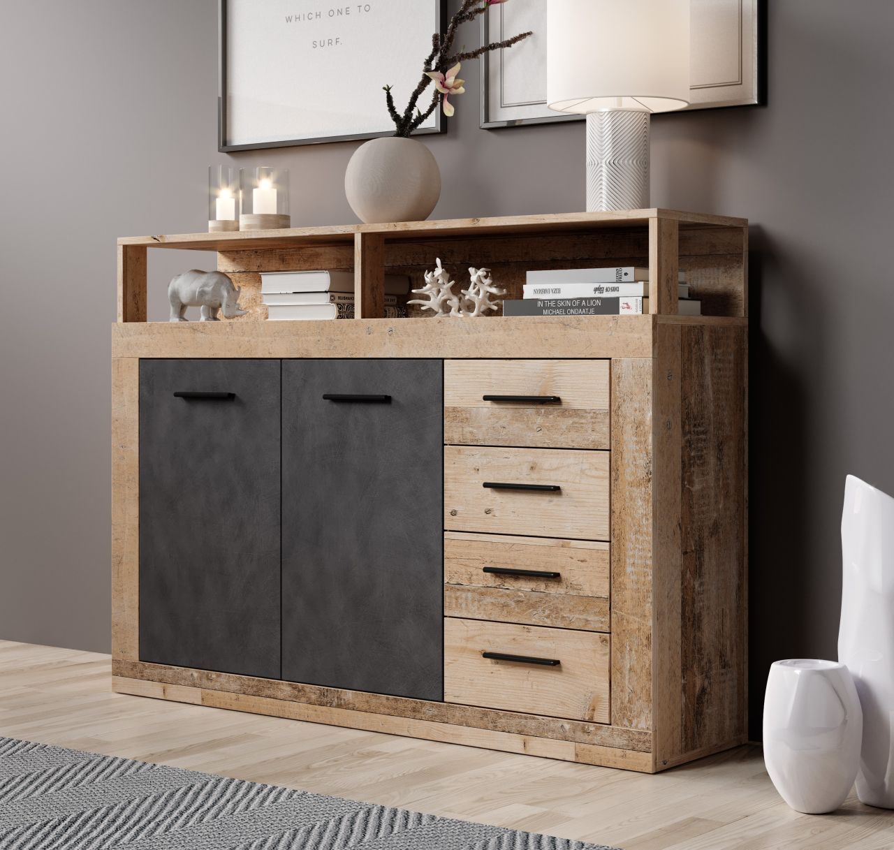 Sideboard Kommode 2T/4S Highboard Anrichte Wohnmöbel Schrank - Old Style/Matera von WIPMEB