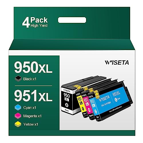 WISETA 950XL 951XL Multipack Druckerpatronen Kompatibel für HP 950 951 XL Patronen Officejet pro 8100 8600 8610 8615 8620 8625 8630 8640 251dw 276dw(Schwarz/Cyan/Magenta/Gelb) von WISETA