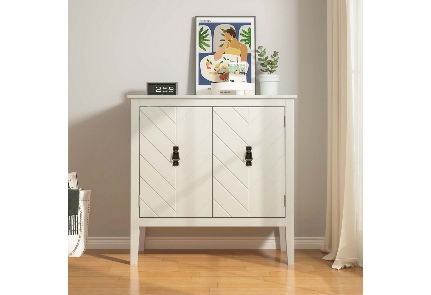 WISHDOR Anrichte Kommode Küchenschrank Sideboard Flurschrank (mit Griffe) von WISHDOR