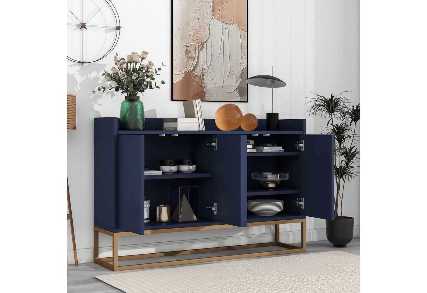 WISHDOR Anrichte Küchenschrank, Modernes Sideboard im minimalistischen Stil 4-türiger (griffloser Buffetschrank für Esszimmer, Wohnzimmer, Küche) von WISHDOR