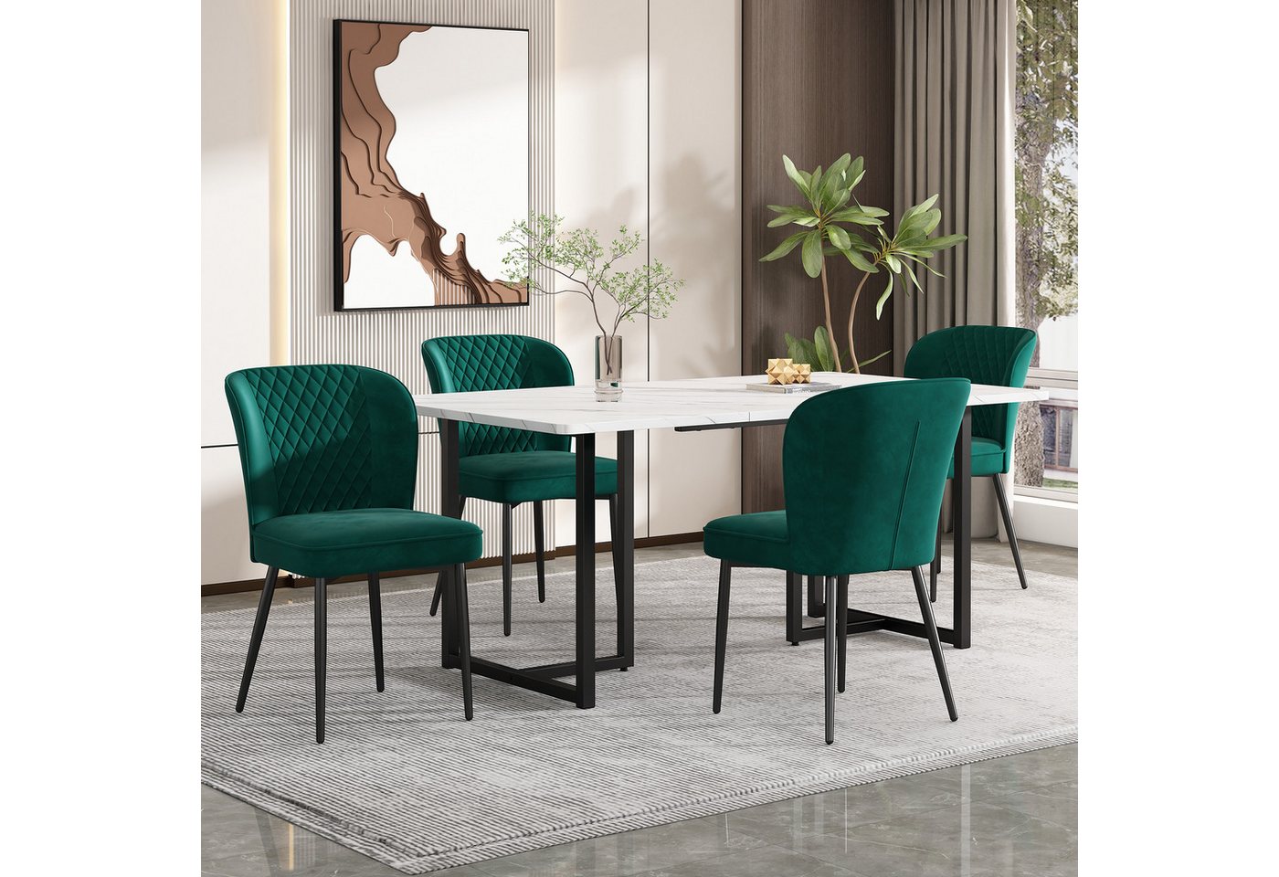 WISHDOR Essgruppe Polsterstuhl, (Moderner Küchentisch Set mit 4 Stühlen, Esszimmerstuhl mit Metallbeinen), mit Rückenlehne von WISHDOR