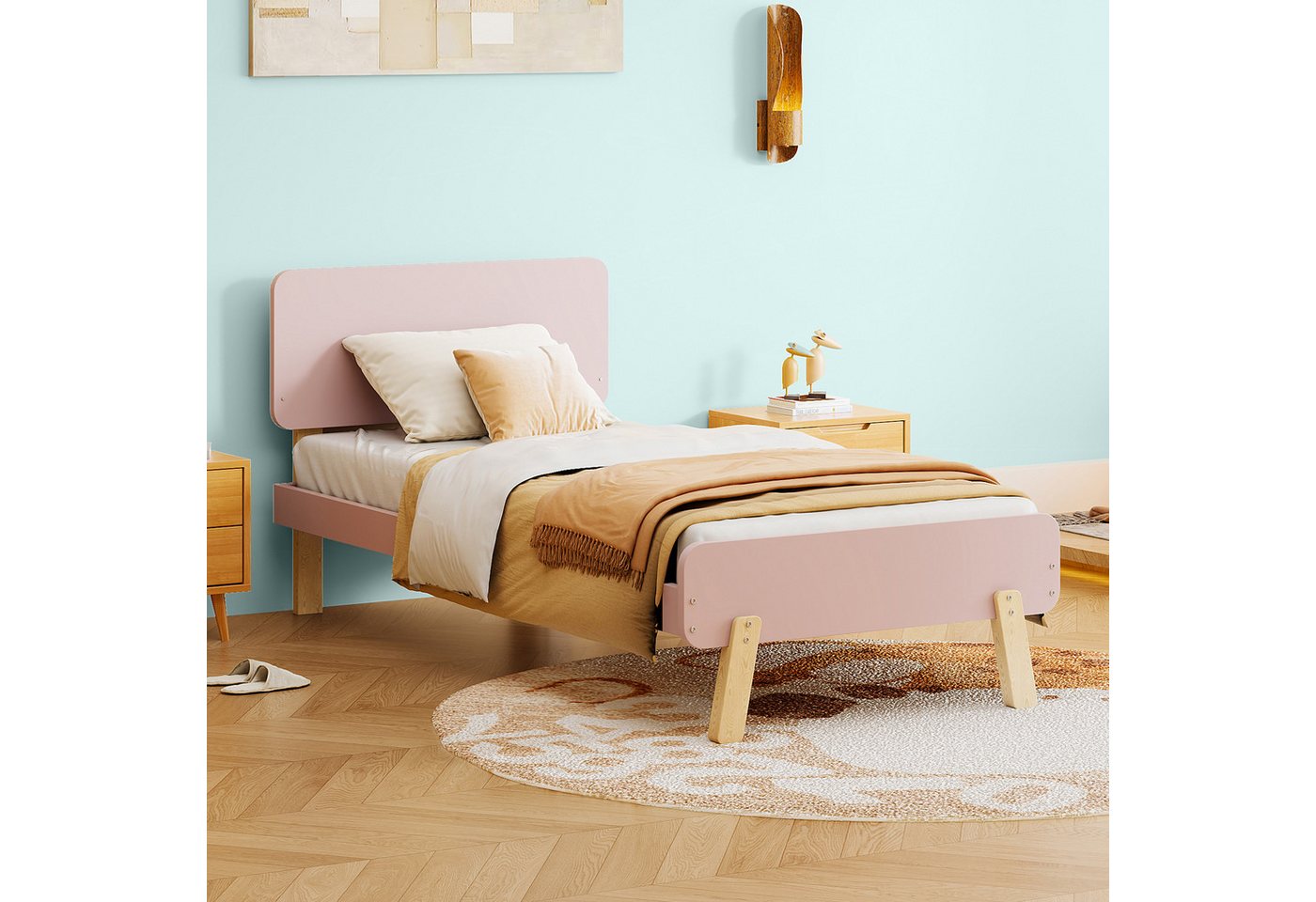 WISHDOR Kinderbett mit Lattenrost (niedliche und einzigartige Form von Kopf- und Fußteil 90 x 190cm), ohne Matratze von WISHDOR