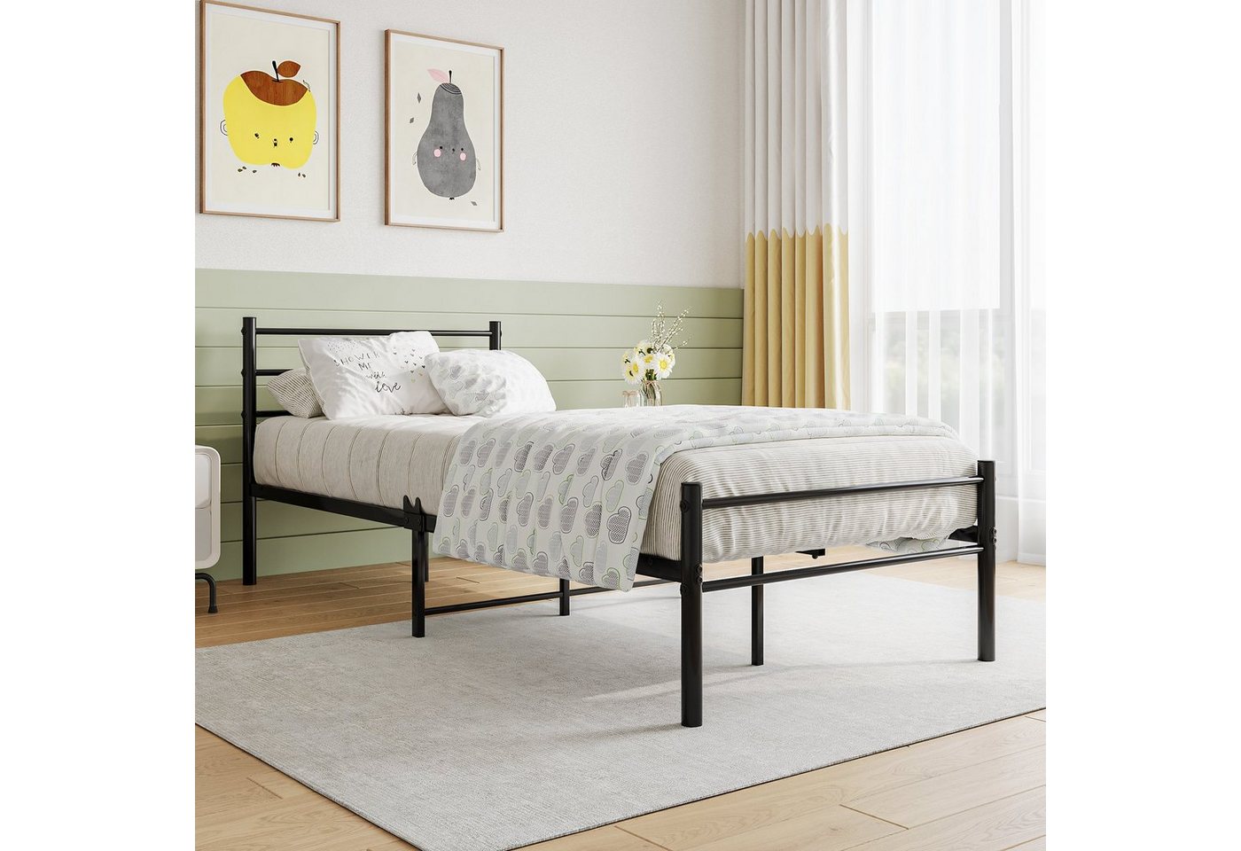 WISHDOR Metallbett Einzelbett Jugendbett (Schwarz 90 x 200 cm mit Lattenrost ohne Matratze), Hochwertige Materialien, Einfach zu montieren von WISHDOR