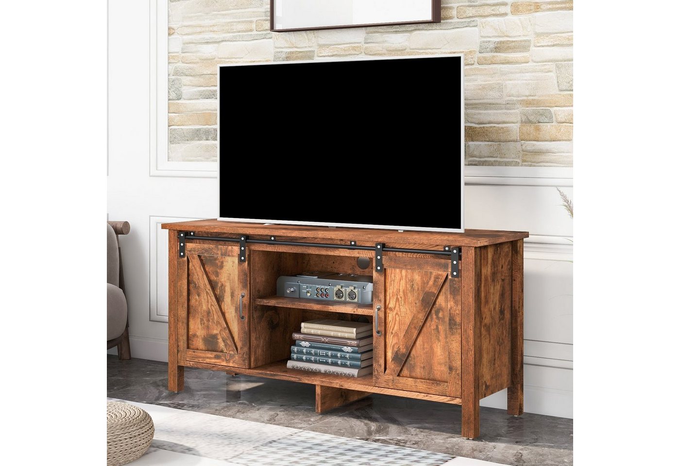 WISHDOR TV-Schrank TV Schrank Fernsehschrank Sideboard Küchenschrank Beistellschrank (Kommode, TV Ständer mit 2 Schiebetüren Einstellbare Ablage öffenen Regalfächern) Entertainment Center TV Stand, 120*40*60.5cm von WISHDOR