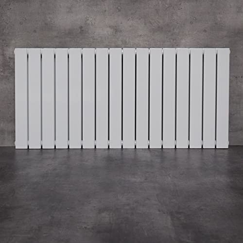 WITEN&NOCK Design Heizkörper Flach Paneelheizkörper Horizontal 600x1200 mm, Heizung Badheizkörper für Badezimmer, Flachheizkörper mit Seitlichen Anschlüssen 1630 Watt Weiß Doppellagig von WITEN&NOCK