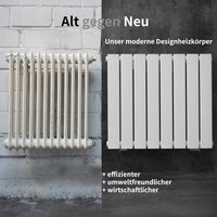 Designheizkörper Austauschheizkörper mit seitlichen Anschlüssen na 500 mm Flachheizkörper weiß Doppellagig HxB 550x604 mm 752 Watt von WITEN&NOCK