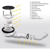 Superflache Ablaufgarnitur Set für Duschwanne Duschtasse ø 90 mm Bad Duschabfluss Siphon mit Abdeckung von WITEN&NOCK