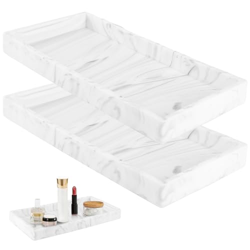 WIYETY 2 Stück Badezimmer Tablett: Schminktisch Tablett, Silikon Deko Tray Schminktisch, Badewanne Marmor Deko Tablett, Badezimmer Waschtisch Tablett für Arbeitsplatte, Küchenspüle und Toilette, Weiß von WIYETY