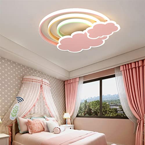 LED Kinderzimmer Lampen moderne Regenbogenwolke Design Deckenleuchte Kinderleuchte dimmbar 3000K-6500K Deckenlampe Acryl Kronleuchter Junge Mädchen Schlafzimmer Wohnzimmer Decke Leuchten,Rosa,55cm von WJLL