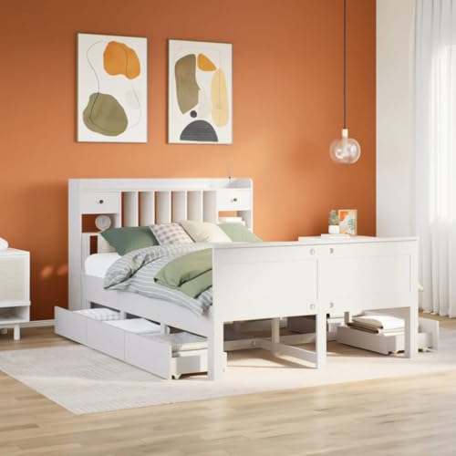 WKIEQACO Betten & Zubehör, Betten & Bettrahmen, Bücherregal Bett ohne Matratze, Weiß, 150x200 cm, Kingsize, Massivholz, Kiefer WKIEQACO Betten & Zubehör, Betten & Bettrahmen, Bücherregal Bett ohne Matratze, Weiß, 150x200 cm, Kingsize, Massivholz, Kiefer von WKIEQACO