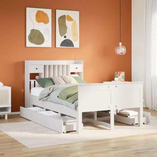 WKIEQACO Betten & Zubehör, Betten & Bettrahmen, Bücherregal Bett ohne Matratze Weiß 120x200 cm Massivholz Kiefer WKIEQACO Betten & Zubehör, Betten & Bettrahmen, Bücherregal Bett ohne Matratze Weiß 120x200 cm Massivholz Kiefer von WKIEQACO
