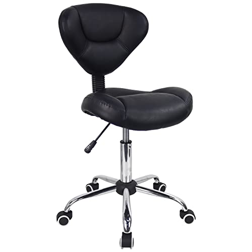 WKWKER Ergonomischer Rollhocker Mit Dickem Kissen PU-Leder Höhenverstellbarer Drehhocker Für Die Arbeit SPA Salon Tattoo Mit Rücken (Schwarz) von WKWKER