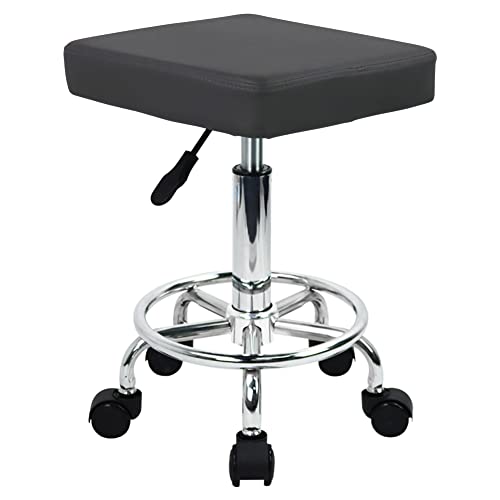 WKWKER Square Rolling Salon Hocker Drehbar Verstellbarer Schönheitshocker Sitzstuhl für Küche Labor SPA Home Office Massagehocker (grau) von WKWKER