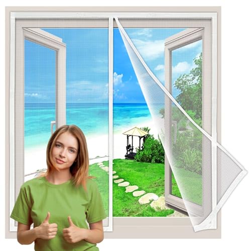 Magnetischer Fenstervorhang 200x105 cm, Automatisches Schließen Insektenschutz für, mit Heavy Duty Mesh Klebemontage Ohne Bohren, für Flure Fenster Innovativ, Weiß von WLRHGl