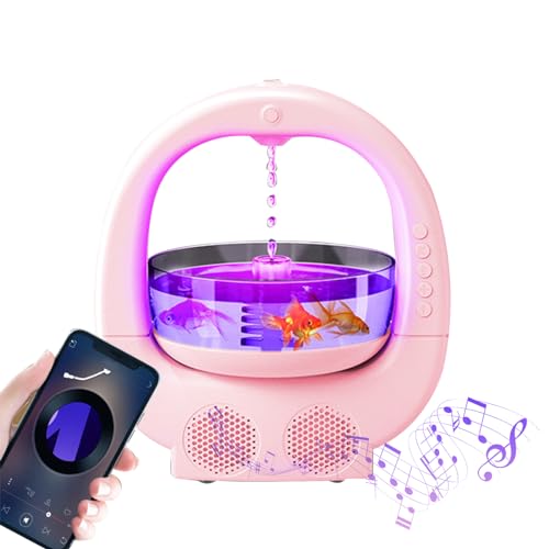 Anti-Schwerkraft Wassertropfen Luftbefeuchter, 700ML Bluetooth-kompatibler Lautsprecher-Luftbefeuchter mit Aquarium mit 7 Farblichter für Büro, Schlafzimmer, Schreibtisch (Rosa) von WMYYLX