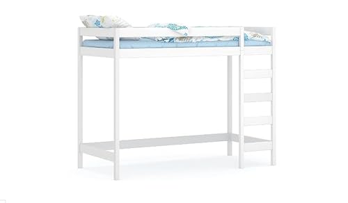 WNM Group Hochbett mit Leiter LUKI - Kinderbett mit Rausfallschutz und Lattenrost - Absturzsicherung Hochbett - Jugendbett - Kinderhochbetten - Weiß - 80 x 160 x 160 cm von WNM Group