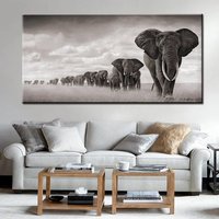 Leinwand Esszimmer, Wohnzimmer Leinwand, Druck, Schwarz Weiß, Elefanten, Bild Afrika, Wandkunst, Bild, Uk von WOANUK