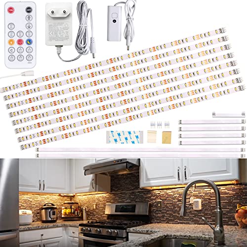 WOBANE LED Schrankbeleuchtung,Warmweiß LED Streifen,8*50cm LED Unterbauleuchte Dimmbar,12V Leiste mit Fernbedienung,für Küche,Werkbank,Schrank,Regale,Vitrinen,TV,Kleiderschrank,2700K,1900 Lumen,Timing von WOBANE