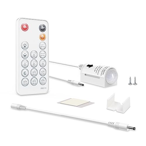 WOBANE PIR Bewegungssensor Controller mit Fernbedienung, Bewegungsmelder mit Lichtsensor für Küchenschränke,Treppen, Schlafzimmer,DIY LED Beleuchtung, DC 3,5 x 1,35 mm, 12 V von WOBANE