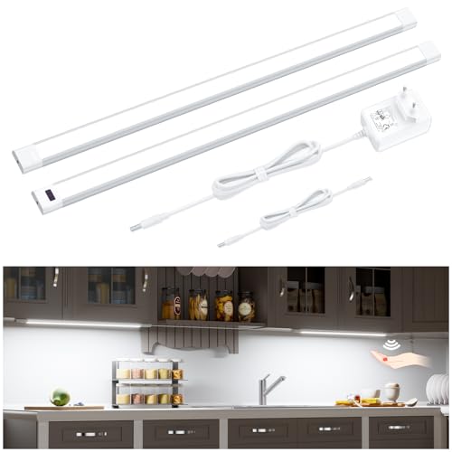 WOBANE Unterbauleuchte küche LED Dimmbar,2 * 60cm Lichtleiste mit Berührungsloser Sensor,LED küchenbeleuchtung unterbau,Kaltweiss Unterschrank Beleuchtung für Schrank,Regale,Werkbank,Kleiderschrank von WOBANE