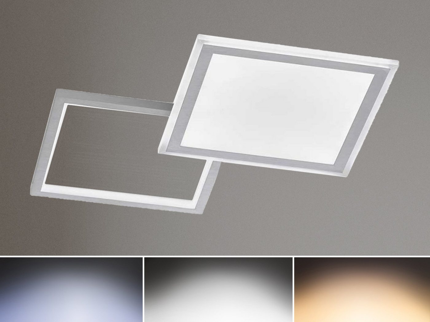 WOFI LED Deckenleuchte, Dimmer, Farbsteuerung, LED fest integriert, Warmweiß - Kaltweiß, Deckenbeleuchtung dimmbar, Lampe flach Kücheninsel, Silber, 51 x 51cm von WOFI