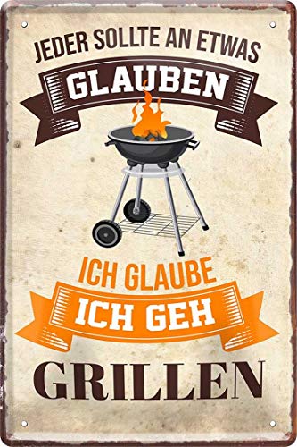 Ich glaube: Ich GEH Grillen Grill 20 x 30 cm Fun Spruch Deko Blechschild 1557 von WOGEKA ART