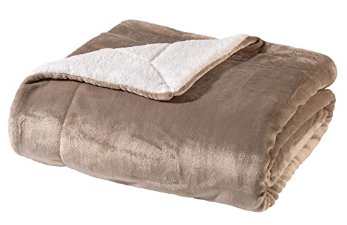 WOHNWOHL Flauschige Sherpa Kuscheldecke • Mikrofaser Wohndecke • Fleecedecke als Sofaüberwurf • Sofadecke/Tagesdecke/Wohnzimmerdecke • Teddyfleece Decke • Größe: 130 x 170 cm • Farbe: Taupe von WOHNWOHL