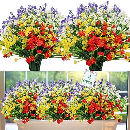 WOIRROIP 8 Bündel Künstliche Blumen im Freien, UV-beständig, im Freien, künstliche Pflanzen Blume in großen Mengen zum Aufhängen von Pflanzgefäßen, draußen, Veranda, Vase, Zuhause von WOIRROIP