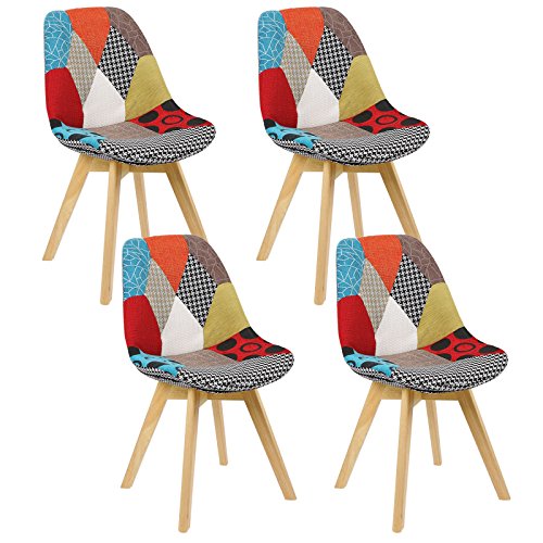WOLTU® 4er Set Esszimmerstühle Küchenstuhl Design Stuhl Esszimmerstuhl Leinen Holz Mehrfarbig BH29mf-4 von WOLTU