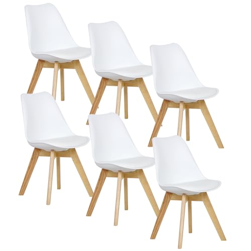 WOLTU® 6er Set Esszimmerstühle Küchenstuhl Design Stuhl Esszimmerstuhl Kunstleder Holz Weiß BH29ws-6 von WOLTU
