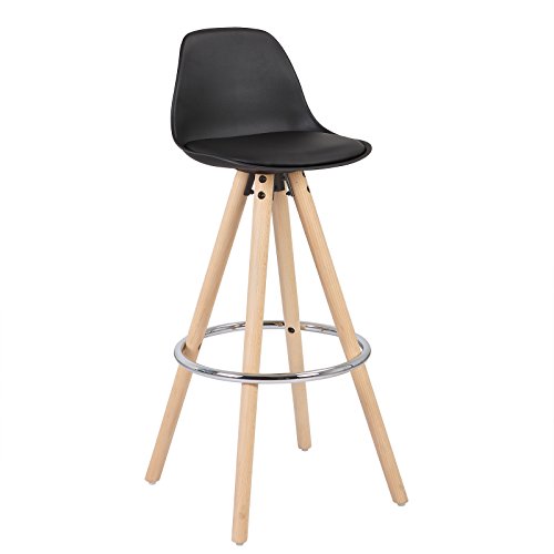 WOLTU® BH45sz-1 1 x Barhocker 1 Stück Barstuhl aus Kunststoff Holzgestell mit Lehne + Fußstütze Design Stuhl Küchenstuhl optimal Komfort Schwarz von WOLTU