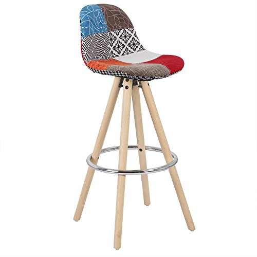 WOLTU® 1 x Barhocker 1 Stück Barstuhl aus Leinen Holzgestell mit Lehne + Fußstütze Design Stuhl Küchenstuhl optimal Komfort Patchwork Mehrfarbig BH45mf-1 von WOLTU
