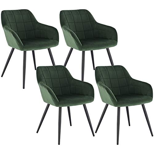 WOLTU 4 x Esszimmerstühle 4er Set Esszimmerstuhl Küchenstuhl Polsterstuhl Design Stuhl mit Armlehnen, mit Sitzfläche aus Samt, Gestell aus Metall, Dunkelgrün, BH93dgn-4 von WOLTU