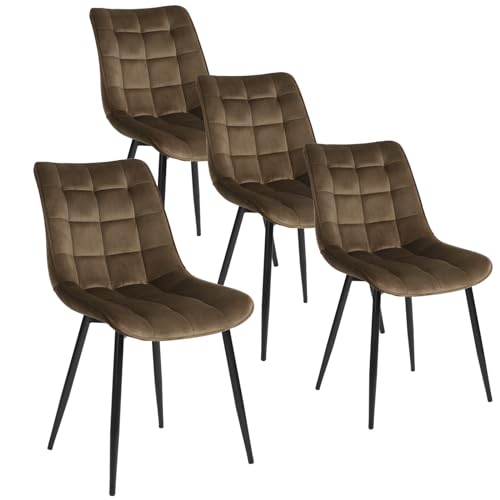 WOLTU 4 x Esszimmerstühle 4er Set Esszimmerstuhl Küchenstuhl Polsterstuhl Design Stuhl mit Rückenlehne, mit Sitzfläche aus Samt, Gestell aus Metall, Braun, BH142br-4 von WOLTU