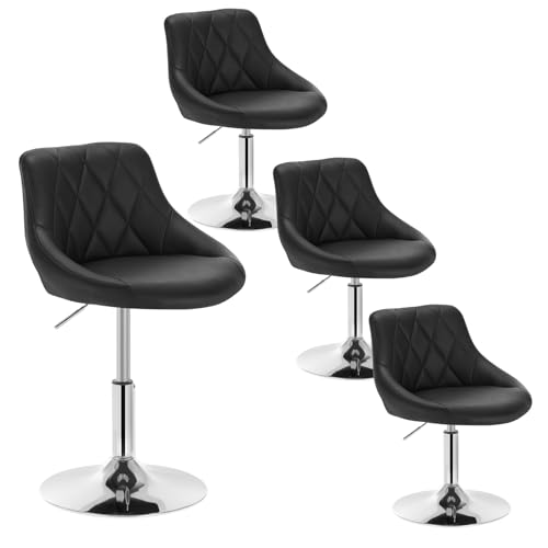 WOLTU 4er Set Verstellbarer Sitzhocker Stuhl Arbeitshocker Bürohocker Schminkhocker mit Rückenlehne aus Kunstleder und Metall höhenverstellbar drehbar Schwarz BH241sz-4 von WOLTU