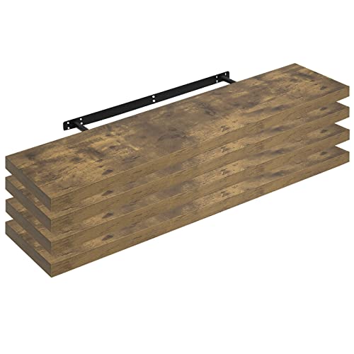 WOLTU 4X Wandregal Wandboard Bücherregal Regale für Deko Wandablagen aus MDF Holz, 4er Set Hängeregal Vintagebraun, 120x22,9x3,8cm RG9315hov-4 von WOLTU