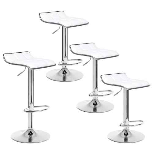 WOLTU 4er Set Barhocker Barstuhl Design Hocker, Höhenverstellbar, Gut Gepolsterte Sitzfläche, Antirutschgummi, verchromter Stahl Kunstleder Weiß BH28ws-4 von WOLTU