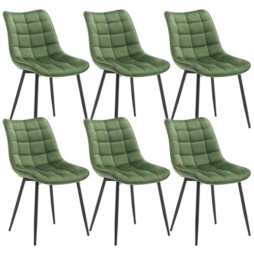 WOLTU 6 x Esszimmerstühle 6er Set Esszimmerstuhl Küchenstuhl Polsterstuhl Design Stuhl mit Rückenlehne, mit Sitzfläche aus Samt, Gestell aus Metall, Dunkelgrün, BH142dgn-6 von WOLTU