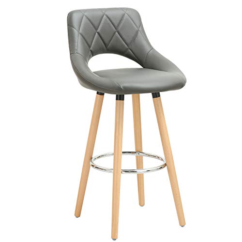 WOLTU BH111gr-1 1 x Barhocker 1 Stück Barstuhl aus Kunstleder Holzgestell mit Lehne + Fußstütze Design Stuhl Küchenstuhl Optimal Komfort Grau von WOLTU